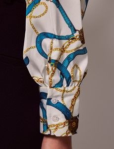 White & Gold Chains Satin Pussybow Blouse-preview3