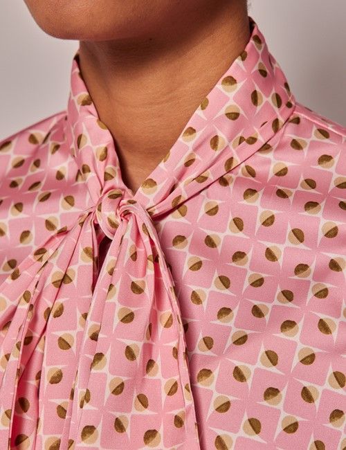 Pink & Gold Geometric Satin Pussybow Blouse-preview