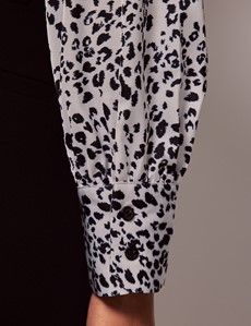 White & Black Leopard Spots Satin Pussybow Blouse-preview3
