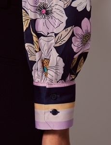 Navy & Purple Floral Satin Pussybow Blouse-preview3