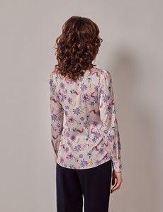 Cream & Purple Floral Satin Pussybow Blouse-preview4