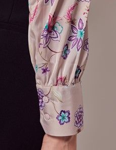 Cream & Purple Floral Satin Pussybow Blouse-preview3