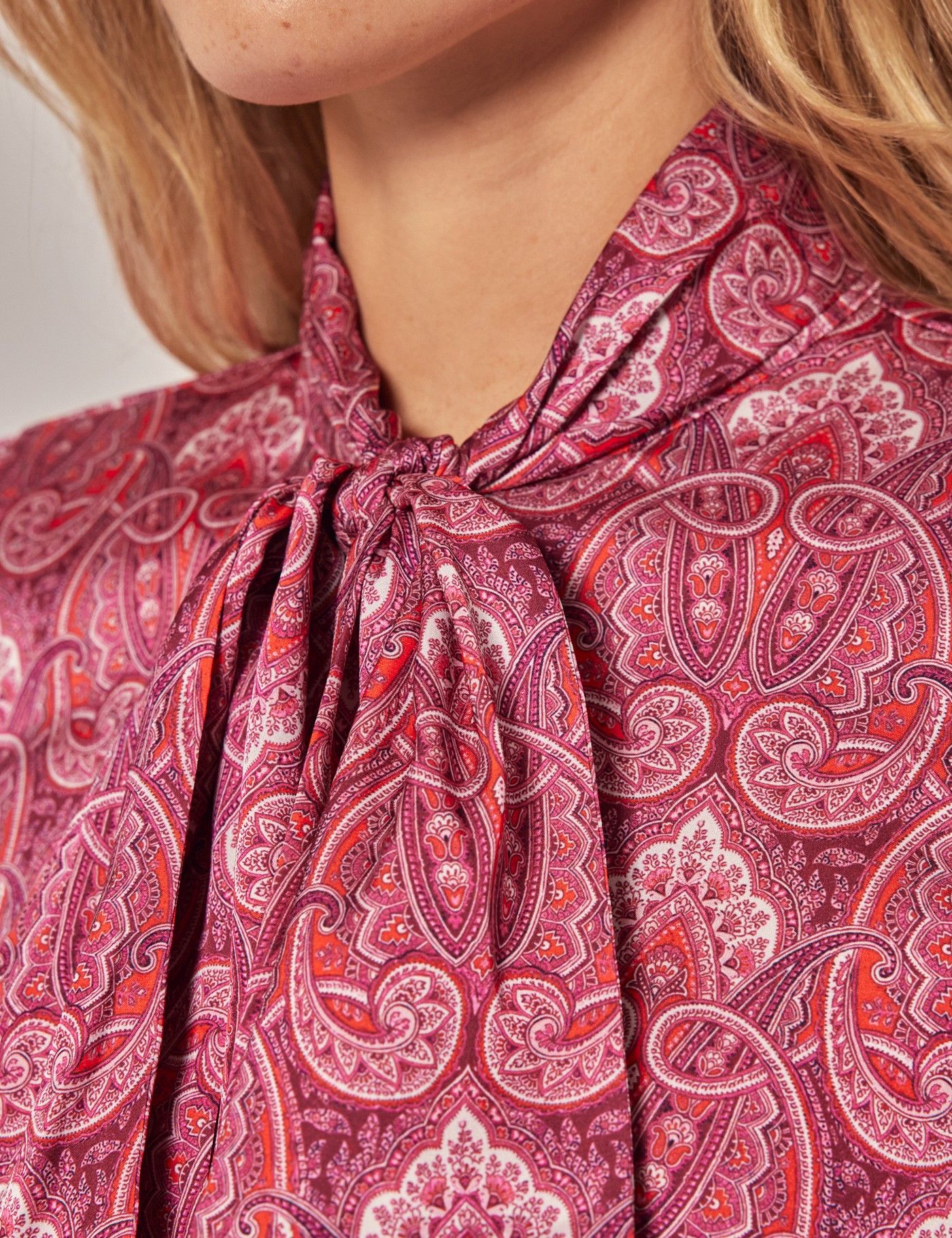 Pink & Red Paisley Satin Pussybow Blouse-preview