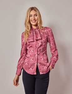 Pink & Red Paisley Satin Pussybow Blouse-preview2