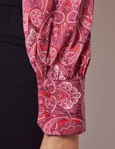 Pink & Red Paisley Satin Pussybow Blouse-preview4
