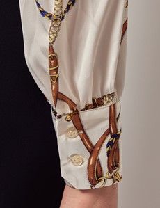 Cream & Gold Chains Satin Pussybow Blouse-preview4