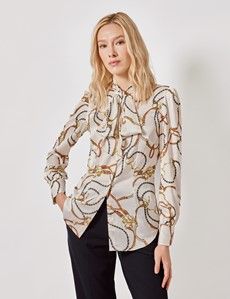 Cream & Gold Chains Satin Pussybow Blouse-preview2