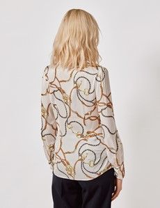 Cream & Gold Chains Satin Pussybow Blouse-preview3