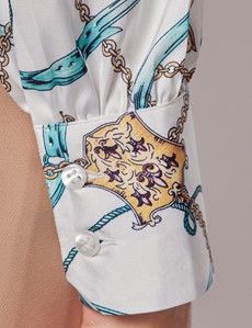 White & Gold Chains Pussybow Blouse