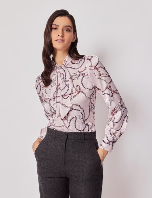 Pink & Purple Chains Satin Pussybow Blouse