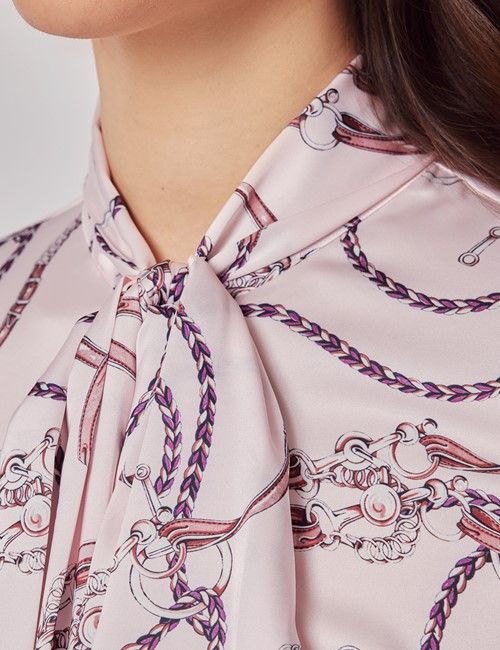 Pink & Purple Chains Satin Pussybow Blouse-preview