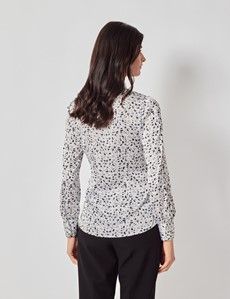 White & Black Leopard Pussybow Blouse