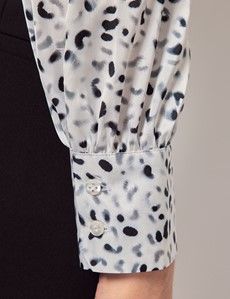 White & Black Leopard Pussybow Blouse