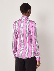 Pink & White Chain Stripe Pussybow Blouse
