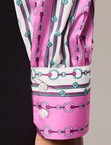 Pink & White Chain Stripe Pussybow Blouse