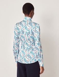 Blue & White Floral Pussybow Blouse
