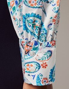 Blue & White Floral Pussybow Blouse