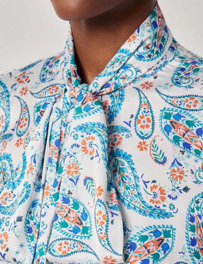 Blue & White Floral Pussybow Blouse-preview