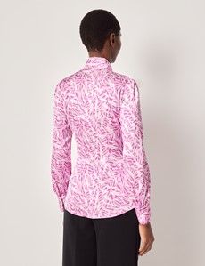Women's Pink & Purple Tiger Satin Pussybow Blouse | Hawes