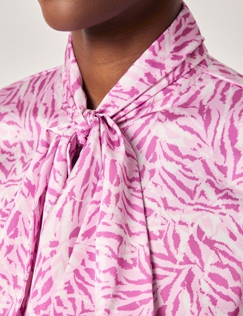 Pink & Purple Tiger Satin Pussybow Blouse-preview