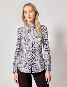 Black & White Spotted Pussybow Blouse
