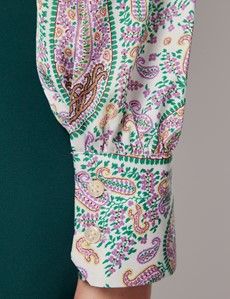 White & Purple Large Paisley Pussybow Blouse