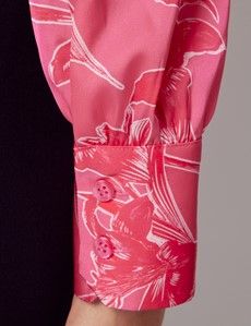 Pink & White Abstract Orchid Satin Pussybow Blouse-preview5