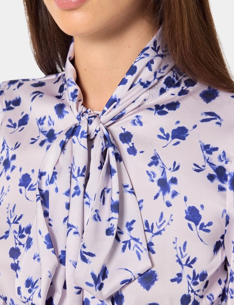 Pink & Navy Floral Pussybow Blouse-preview