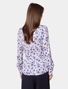 Pink & Navy Floral Pussybow Blouse
