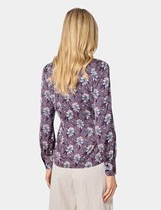 Navy & Orange Floral Pussybow Blouse