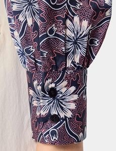 Navy & Orange Floral Pussybow Blouse