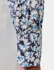 Navy & Blue Floral Pussybow Blouse