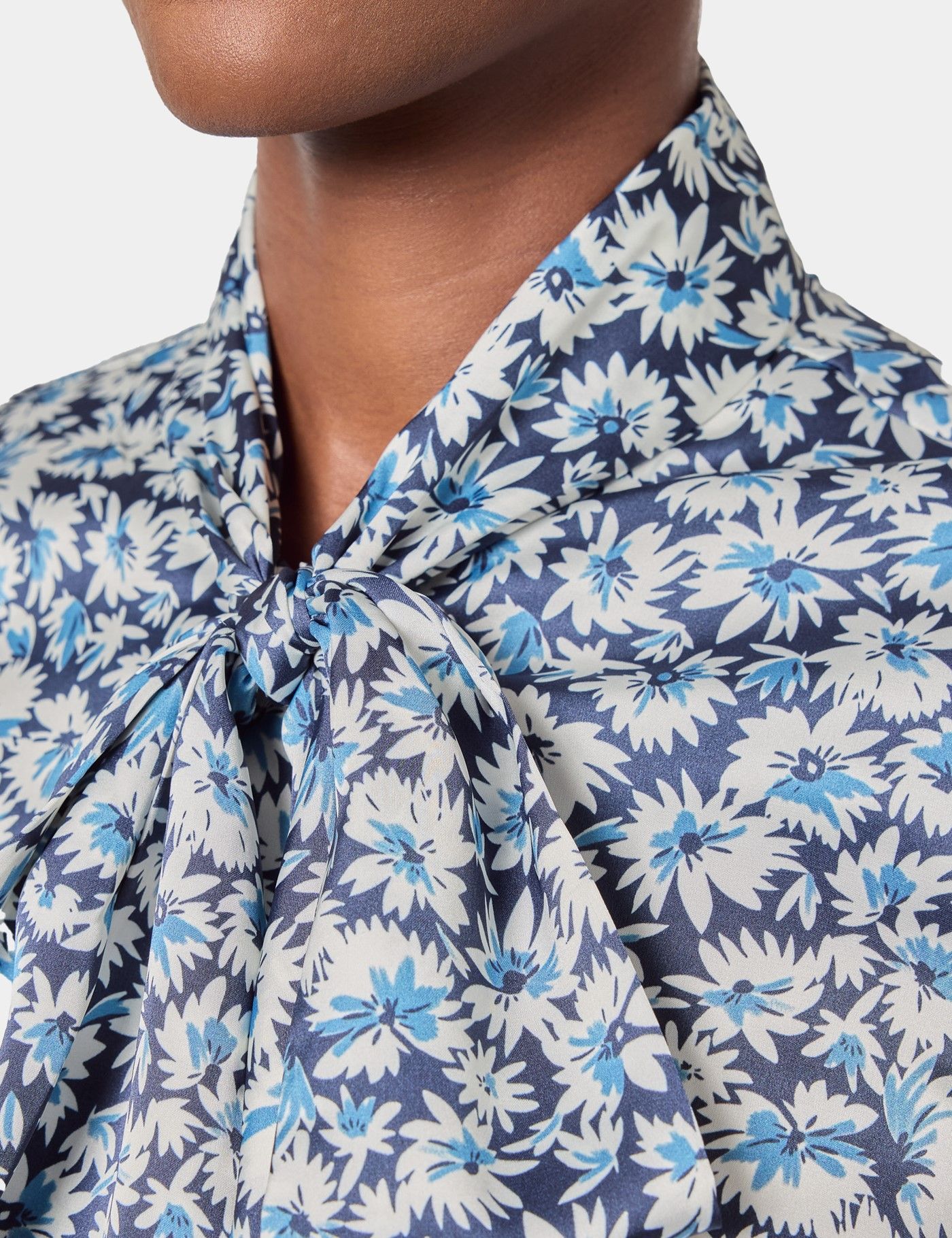 Navy & Blue Floral Pussybow Blouse-preview