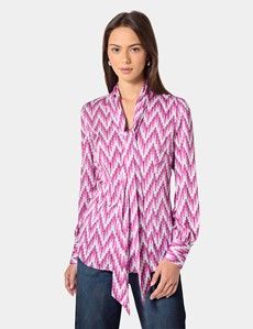 Pink & Cream Geometric Pussybow Blouse