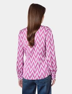 Pink & Cream Geometric Pussybow Blouse