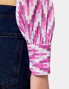 Pink & Cream Geometric Pussybow Blouse