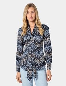 Black & Gold Chains Pussybow Blouse