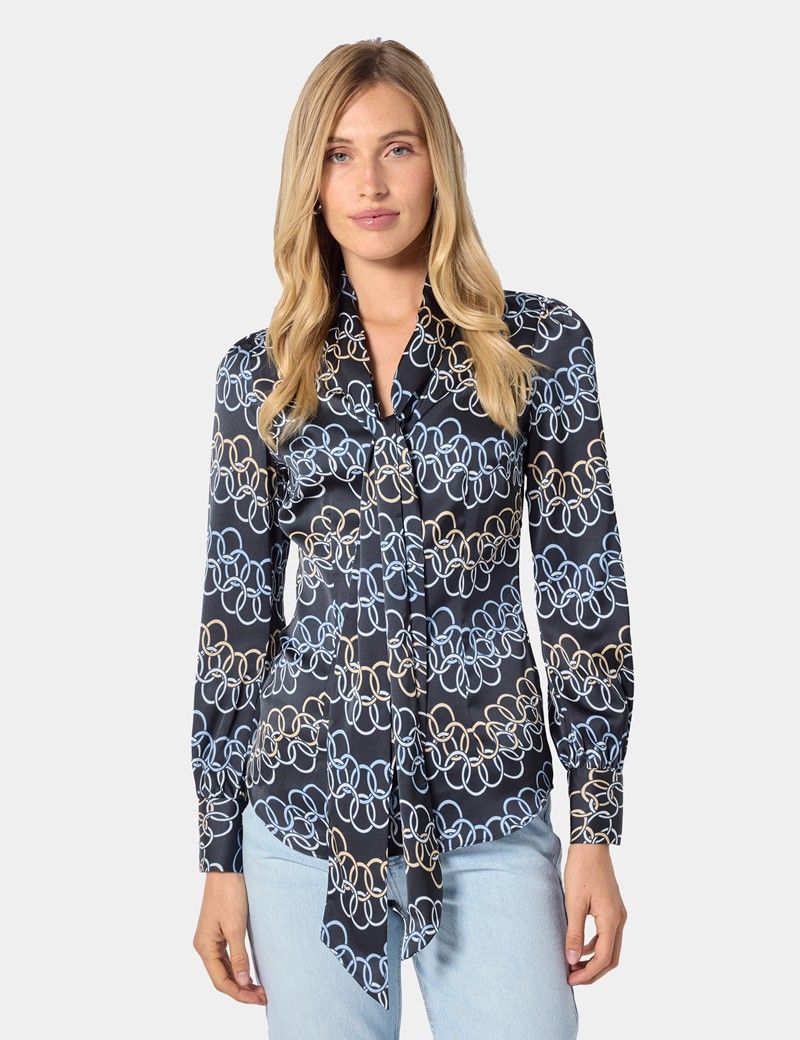 Black & Gold Chains Pussybow Blouse-preview