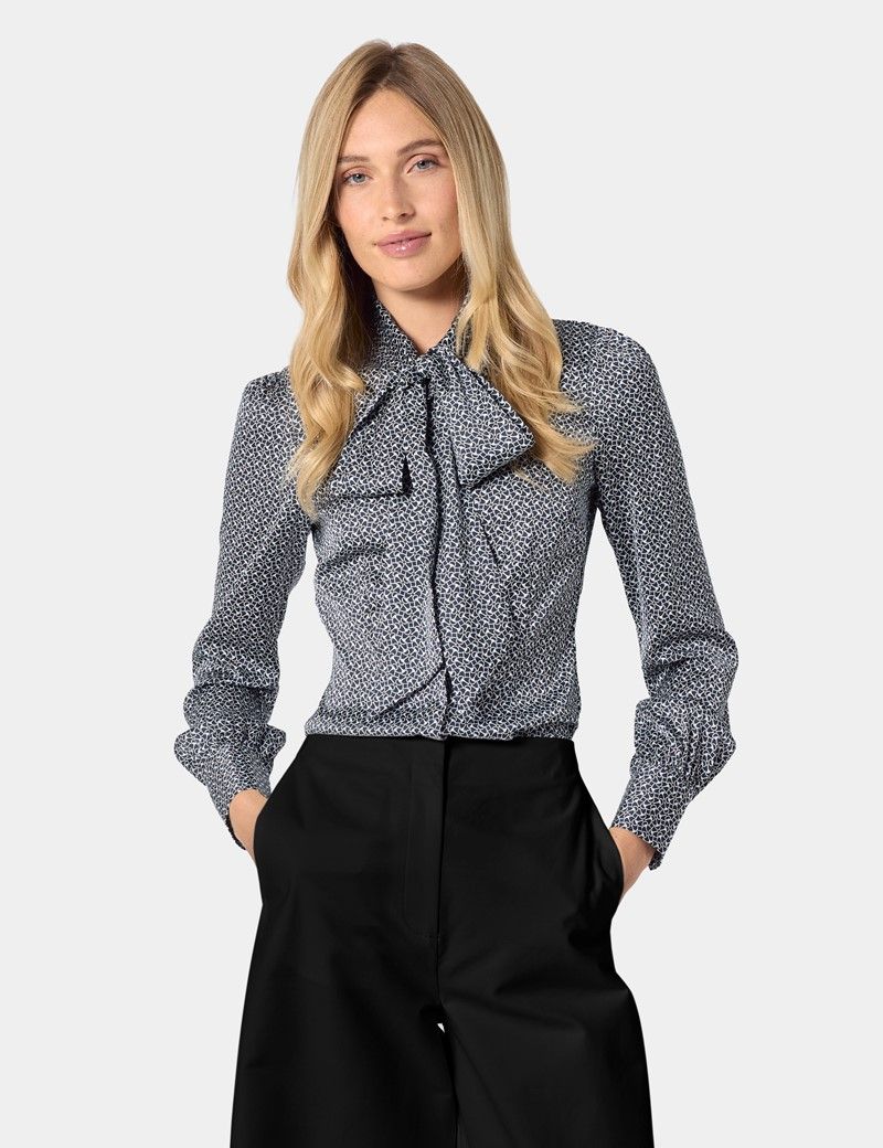 Black & White Geometric Pussybow Blouse