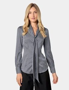 Black & White Geometric Pussybow Blouse