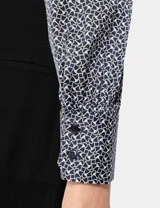 Black & White Geometric Pussybow Blouse