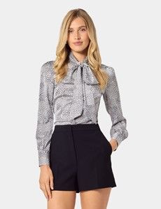 Black & White Leopard Pussybow Blouse