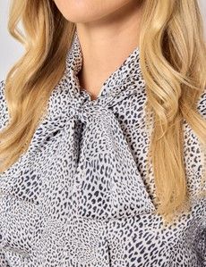 Black & White Leopard Pussybow Blouse