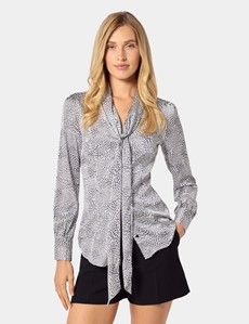 Black & White Leopard Pussybow Blouse