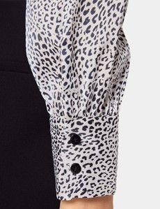 Black & White Leopard Pussybow Blouse