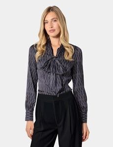 Black & White Spotted Geo Pussybow Blouse