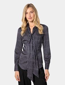 Black & White Spotted Geo Pussybow Blouse