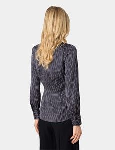 Black & White Spotted Geo Pussybow Blouse