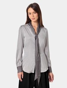 Cream & Black Geometric Pussybow Blouse