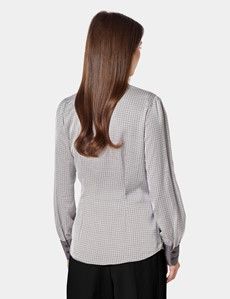 Cream & Black Geometric Pussybow Blouse